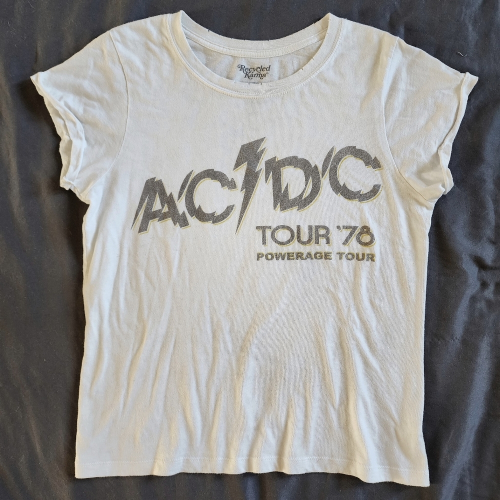 Recycled Karma Retro ACDC Tour '78 Band Tee T Shirt White Cotton M Medium 2020